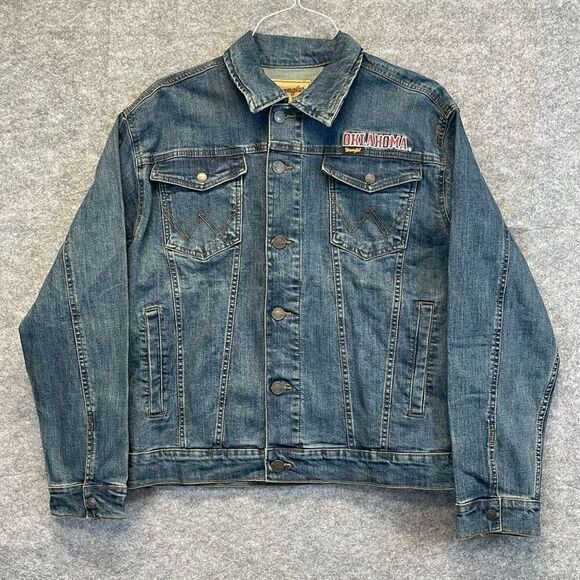 NWT WRANGLER X COLOSSEUM Oklahoma Jean Jacket Women's Large Blue Sooners OU New - Picture 1 of 16